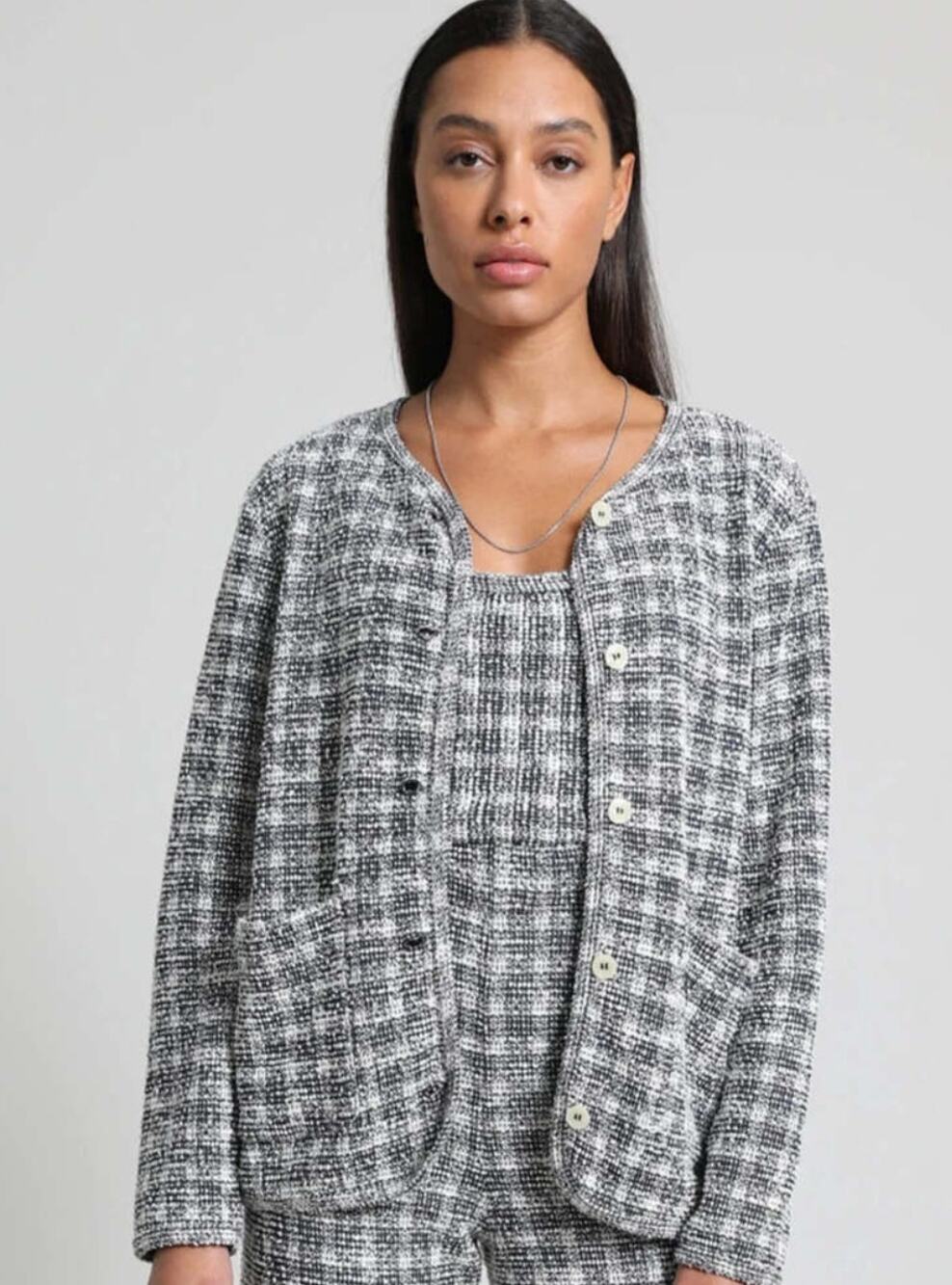leset S Talin Boxy Cardigan in Navy/Ecru